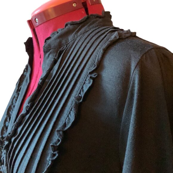 SPEECHLESS - Black Shirt Dress with Tuxedo Ruffle in the front - Medium - Picture 4 of 10